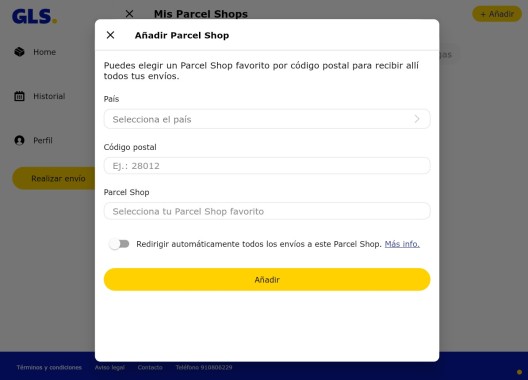 Usuario configurando su Parcel Locker favorito en My GLS