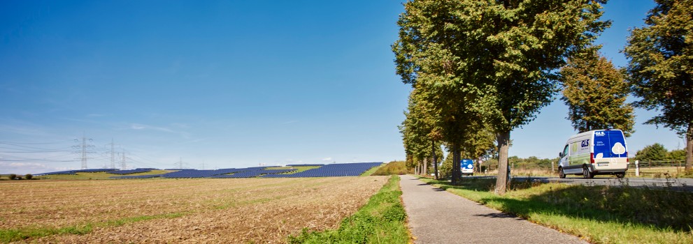 GLS e-van in nature with solar panels