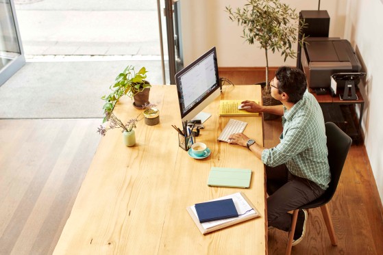 GLS employee during office work at a computer