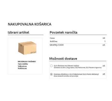 Primer nakupovalne košarice z GLS možnostmi dostave