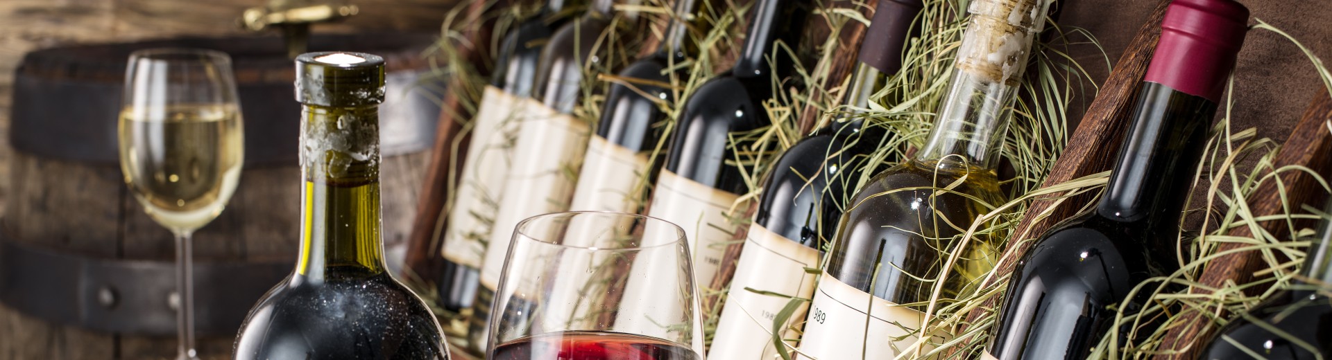 Wine bottles on display